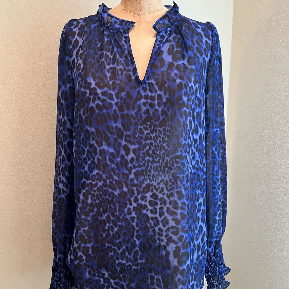 David Cline Vibrant Blue Animal Print Blouse